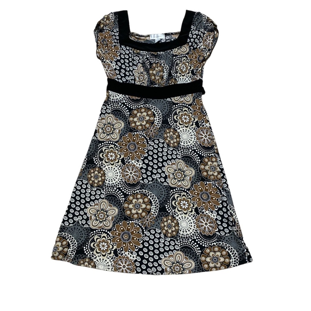 Y2K Dressbarn Milkmaid Dress Adjustable Tie Waist Midi Square Neck Short Sleeve